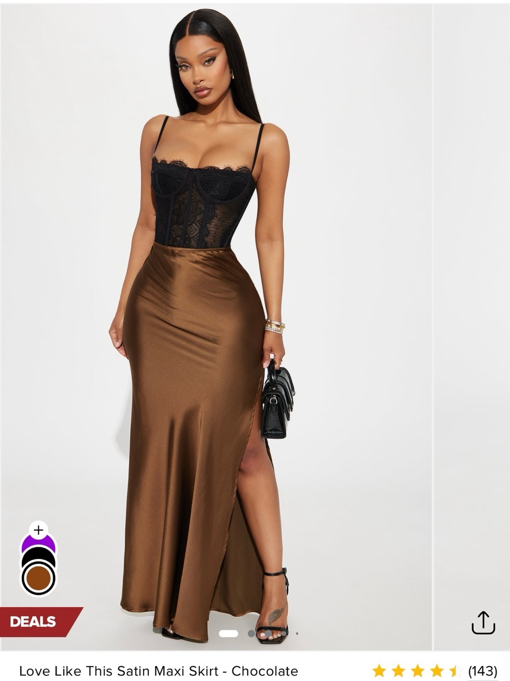 Fashion Nova Chocolate Satin Maxi Skirt